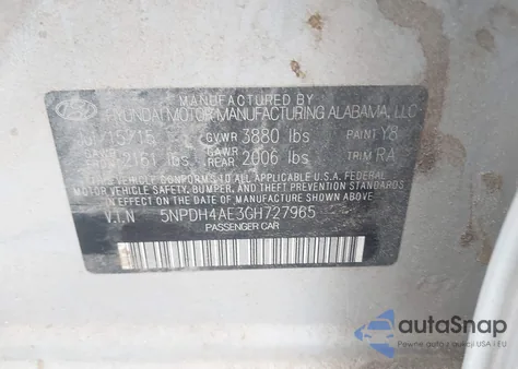 2016 Hyundai Elantra Se z USA, uszkodzony, nr VIN 5NPDH4AE3GH727965